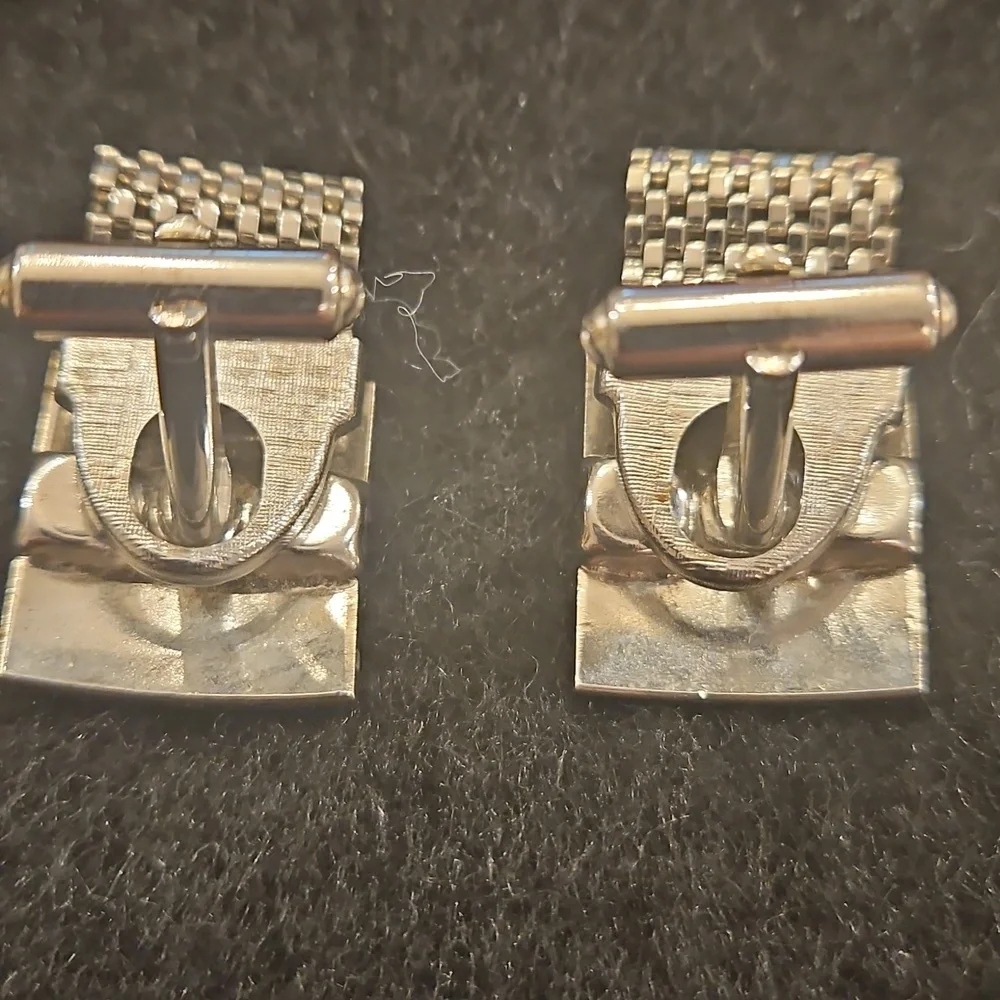 Vintage Silver and Red Gemstone Cufflinks